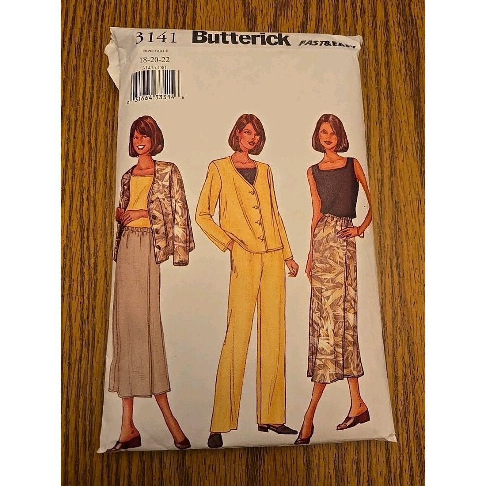 Butterick 3141 Tank Top w Square Neck, Jacket, Pants & Mock Wrap Skirt Sz 18-22